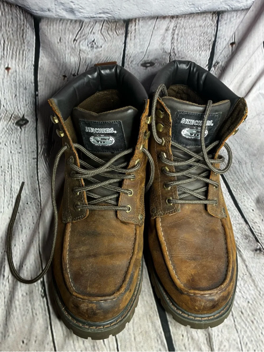 Skechers‎ Bruiser 6643 Men’s Brown Leather Lace Up Lug Sole Boots Size 12 GUC